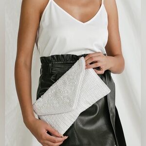 Lulus Constantinople white beaded clutch with chain